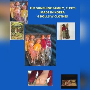 SPECIAL REQUEST EUC Sunshine Family, c1973, Made In Korea, 6 Dolls with Clothes